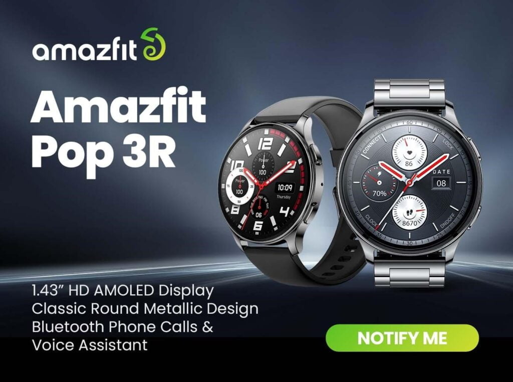 Amazfit Pop 3R Stylish Round Metallic Design Smart Watch with BT Phone Call and AI Voice Assistant Coming Soon in India